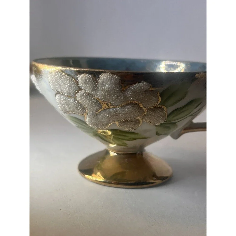 Vintage Japanese Moriage Beaded Lusterware Tea Cup Saucer Victoria Ceramics